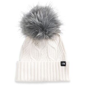The North Face Kids' Pink and Gray Mega Fur Pom Beanie